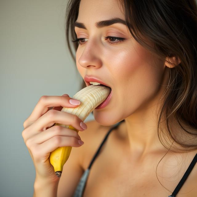 Frau mit Banane im Mund